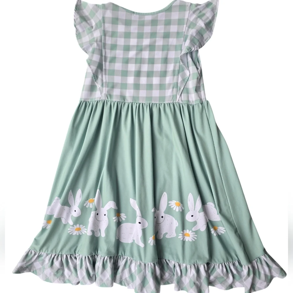 Millie Loves Lily Sage Green Bunny/Easter Ruffle Dress Size 12